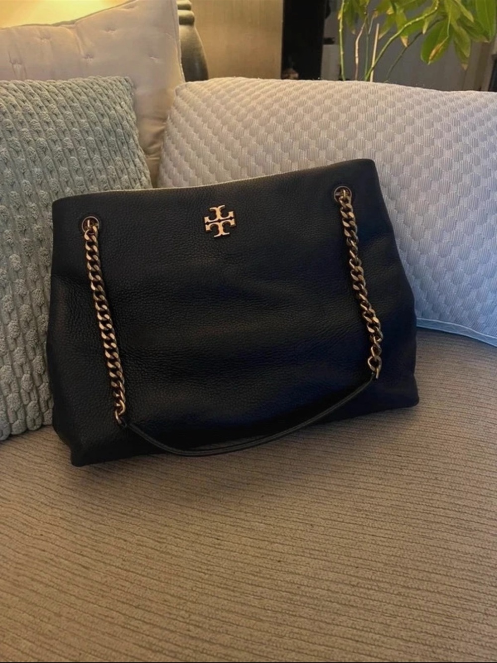 Tory Burch Navy Leather Tote with Cream Interior